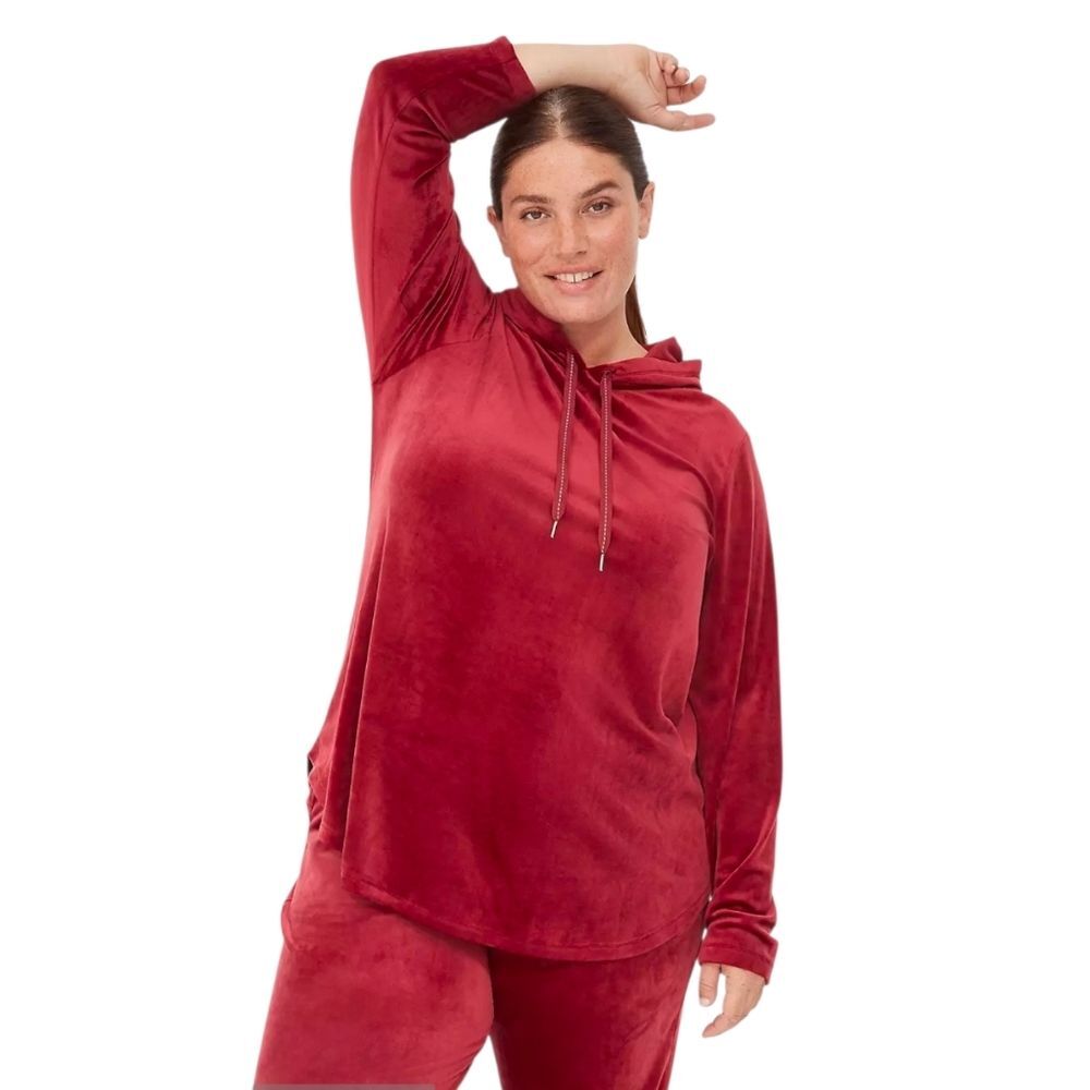 LIVI Active Lane Bryant Rhubarb Long-Sleeve Velour Hoodie Sweatshirt 22/24